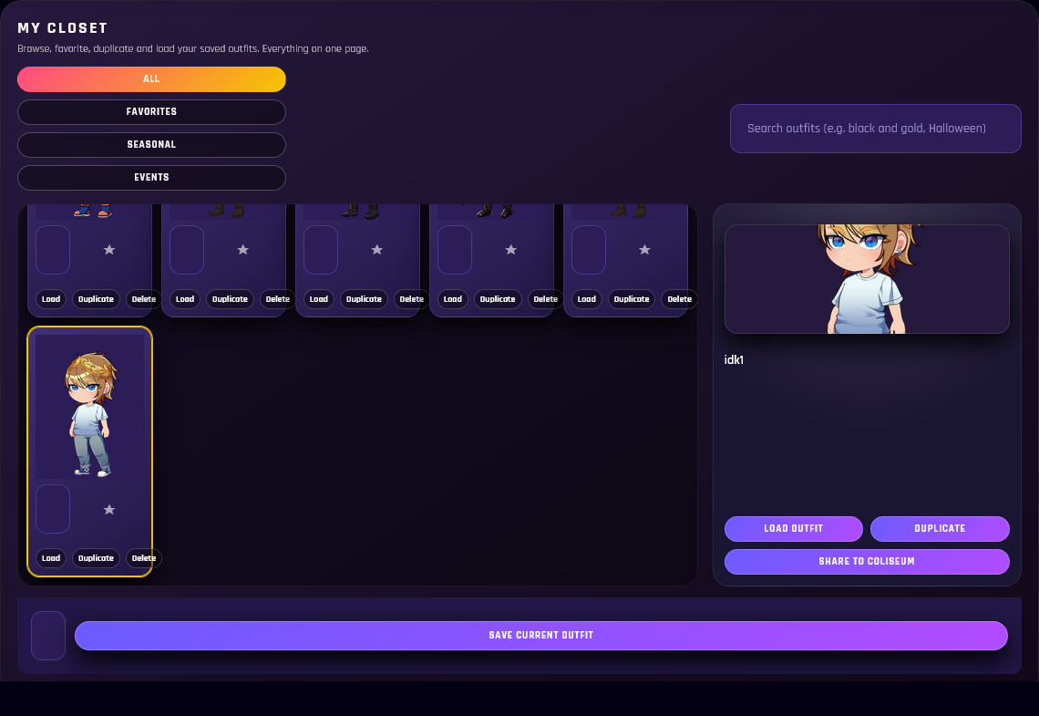 Avatar closet and items