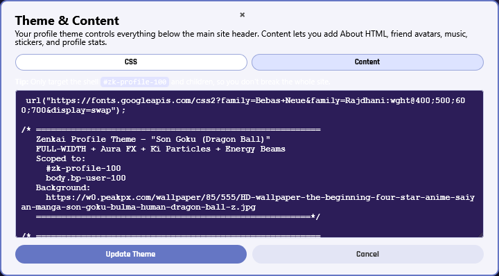 Profile code builder screenshot
